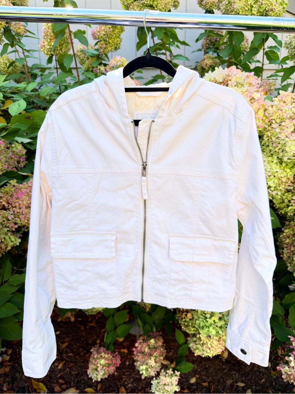 Hollister Cream Hooded Zip-Front Utility Jacket